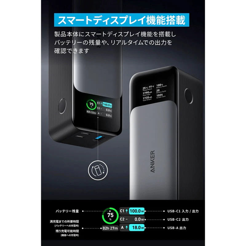 月額2,680円レンタルプラン：Anker 737 Power Bank (PowerCore 24000) モバイルバッテリー A1289011