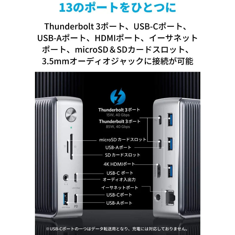 月額5,980円レンタルプラン：Anker PowerExpand Elite 13-in-1 Thunderbolt 3 Dock ドッキングステーション A8396541