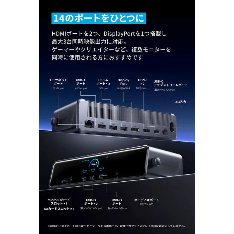 月額5,980円レンタルプラン：Anker Prime ドッキングステーション (14-in-1, Triple Display, DisplayLink) A83B35A1