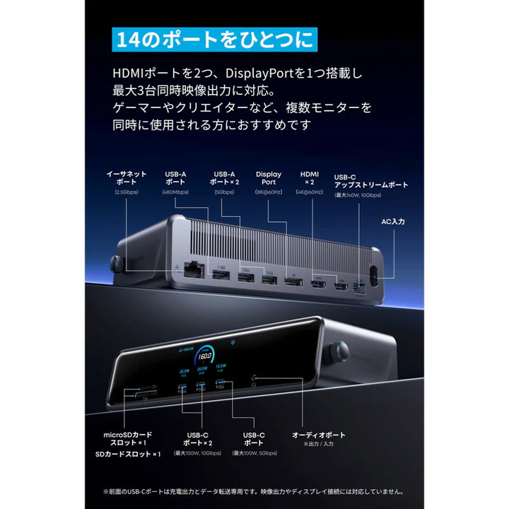 月額5,980円レンタルプラン：Anker Prime ドッキングステーション (14-in-1, Triple Display, DisplayLink) A83B35A1