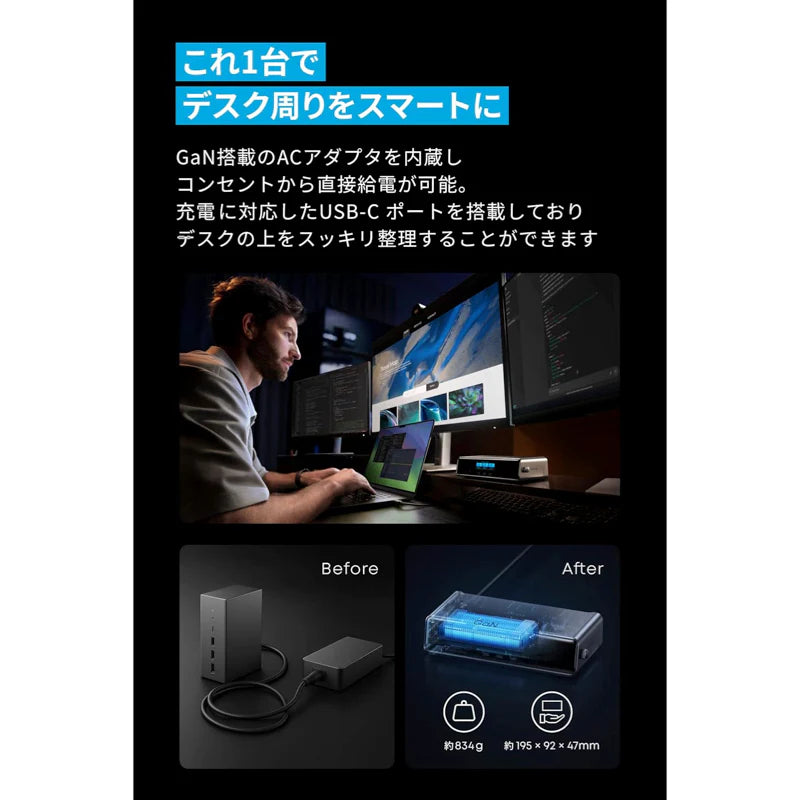 月額5,980円レンタルプラン：Anker Prime ドッキングステーション (14-in-1, Triple Display, DisplayLink) A83B35A1
