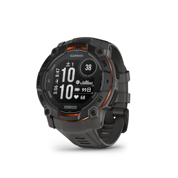 Garmin Instinct 3 Dual Power タフネスGPSウォッチ Black / Charcoal 50mm-Black スマートウォッチ 010-02935-30をレンタルできます。