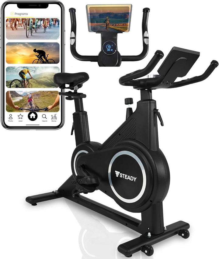 月額6,880円レンタルプラン：STEADY スピンバイクPlus エアロバイク 超静音 人気モデル アプリ連携 タブレットホルダー付き ST145